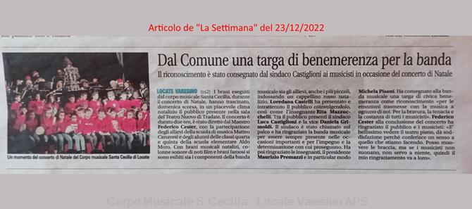 Articolo de "La Settimana" del 23/12/2022